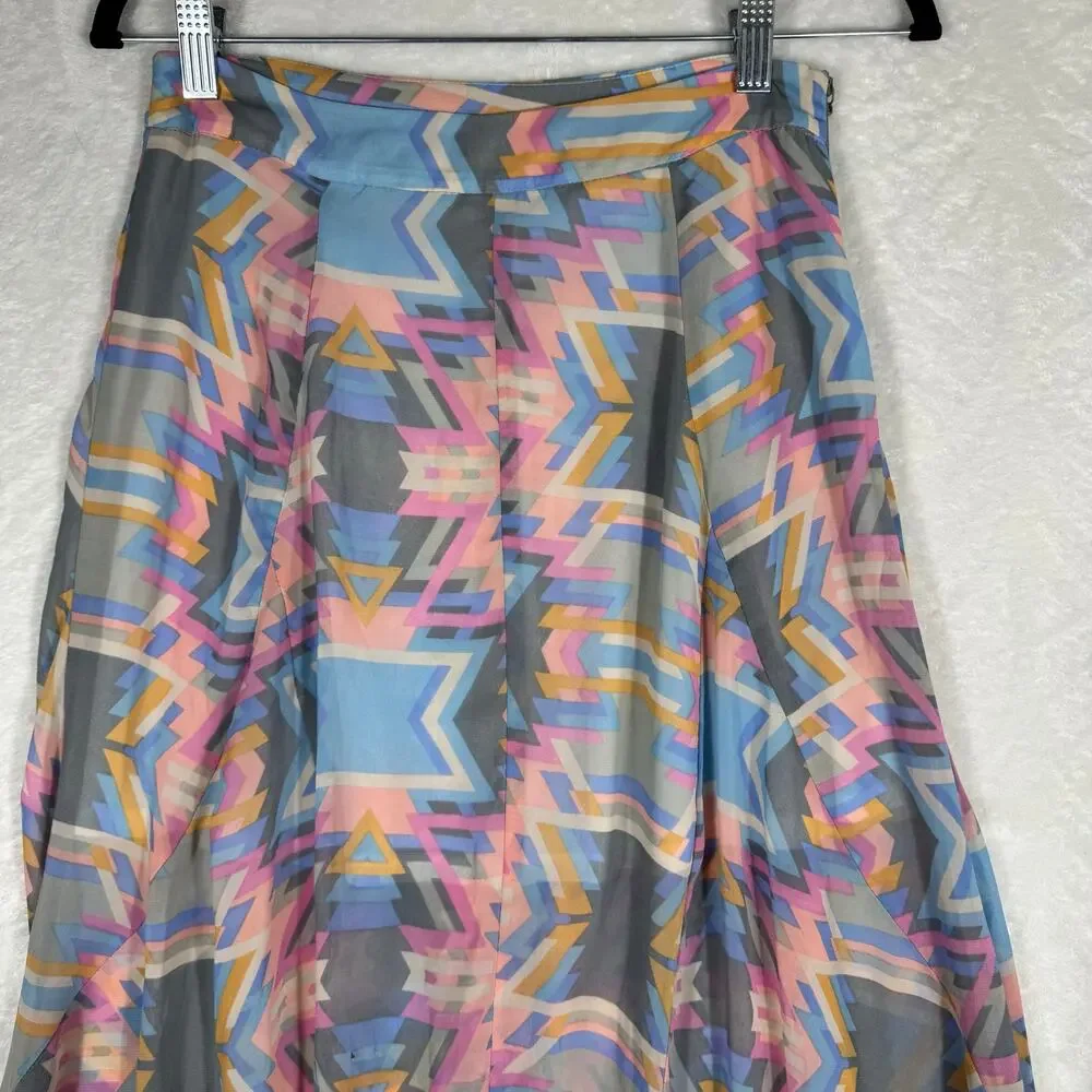 Show Me Your Mumu Maxi Skirt Women's Medium Geometric Design Multicolor side Zip